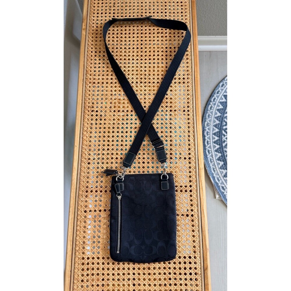 Coach Signature crossbody bag leather stripe canvas jacquard Black - Picture 6 of 9